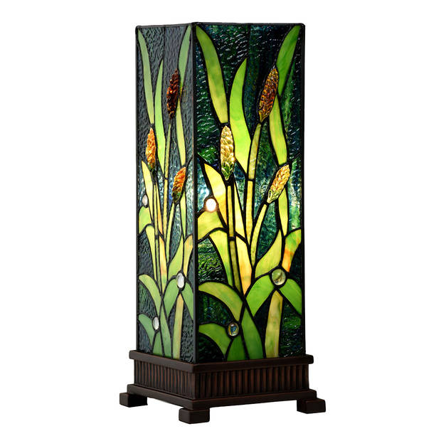 HAES DECO - Tiffany Tafellamp 18x18x45 cm Groen Glas Tiffany Bureaulamp