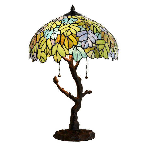 LumiLamp Tiffany Tafellamp Ø 40x60 cm Groen Glas Tiffany Bureaulamp Groen Tiffany Bureaulamp