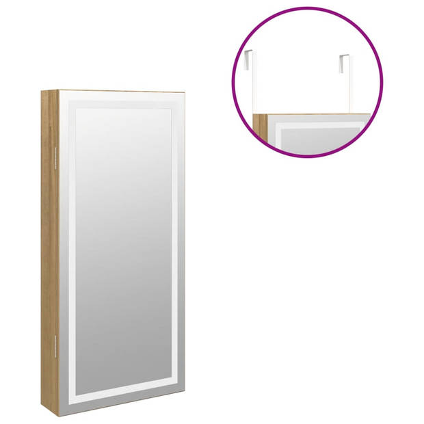 The Living Store Sieradenkast - LED-verlichting - Ruime opbergruimte - Afsluitbaar - Spiegel - Hangend of aan de muur -