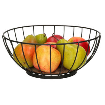 Tafel fruitschaal rond zwart metaal diameter 28 cm - Fruitschalen