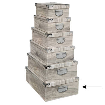 5Five Opbergdoos/box - 2x - Houtprint licht - L48 x B33.5 x H16 cm - Stevig karton - Treebox - Opbergbox