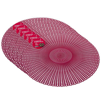 Set van 6x stuks ronde kunststof dinner placemats rood met diameter 40 cm - Placemats