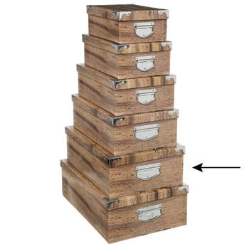 5Five Opbergdoos/box - Houtprint donker - L44 x B31 x H15 cm - Stevig karton - Treebox - Opbergbox