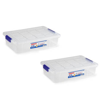 2x stuks opslagbox met clips-deksel 5 liter transparant 26 x 40 x 8.5 cm - Opbergbox