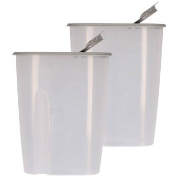 Voedselcontainer strooibus - 2x - grijs - 2,2 liter - kunststof - 20 x 9,5 x 23,5 cm - Voorraadpot