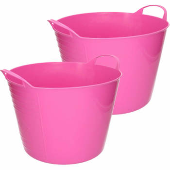 Flexibele emmer - 2x - roze - 15 liter - kunststof - 35 x 29 cm - Wasmanden