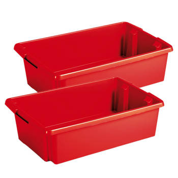 Sunware Opslagbox - 2 stuks - kunststof 30 liter rood 59 x 39 x 17 cm - Opbergbox