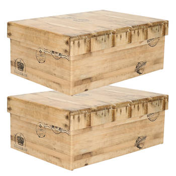 5Five Opbergdoos/box - 2x - houtkleur - L25 x B17 x H9.5 cm - Stevig karton - Woodybox - Opbergbox