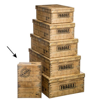 5Five Opbergdoos/box - 2x - houtkleur - L28 x B19.5 x H11 cm - Stevig karton - Woodybox - Opbergbox