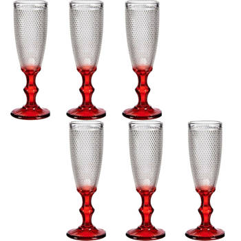 Luxe Monaco serie Champagneglazen set 12x stuks op rode voet 180 ml - Champagneglazen