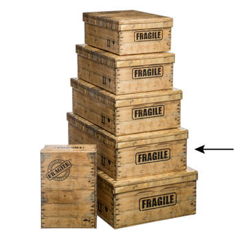 5Five Opbergdoos/box - 2x - houtkleur - L44 x B31 x H15 cm - Stevig karton - Woodybox - Opbergbox