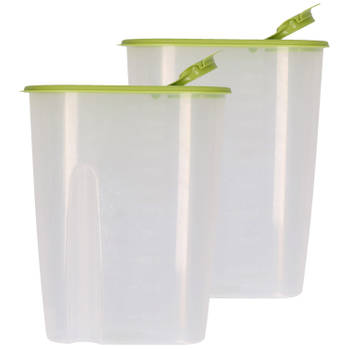 Voedselcontainer strooibus - 2x - groen - 2,2 liter - kunststof - 20 x 9,5 x 23,5 cm - Voorraadpot