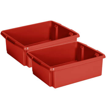 Sunware Opslagbox - 2 stuks - kunststof 17 liter rood 45 x 36 x 14 cm - Opbergbox