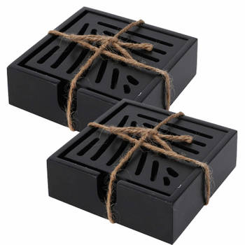 Onderzetters voor glazen - 8x - Vierkant - hout - zwart - 10 x 10 cm - Glazenonderzetters