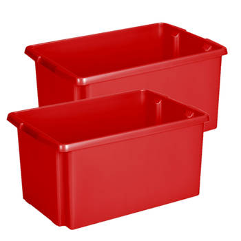 Sunware Opslagbox - 2 stuks - kunststof 51 liter rood 59 x 39 x 29 cm - Opbergbox