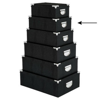 5Five Opbergdoos/box - zwart - L32 x B21,5 x H12 cm - Stevig karton - Crocobox - Opbergbox