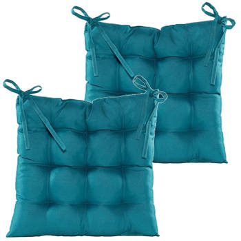 Anna's collection Stoelkussen gewatteerd - 2x - petrol blauw - 38 x 38 cm - tuinstoelkussens