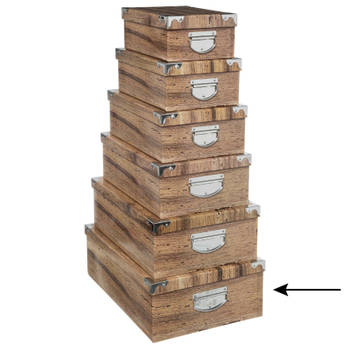 5Five Opbergdoos/box - Houtprint donker - L48 x B33.5 x H16 cm - Stevig karton - Treebox - Opbergbox