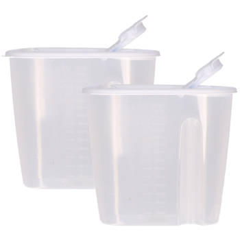 Voedselcontainer strooibus - 2x - wit - 1,5 liter - kunststof - 19,5 x 9,5 x 17 cm - Voorraadpot