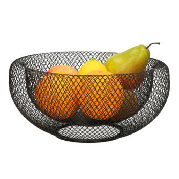 Metalen fruitmand/fruitschaal zwart rond 26 x 13 cm - Fruitschalen