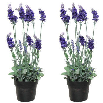 2x stuks lavendel kunstplant in pot - paars - D18 x H38 cm - Kunstplanten