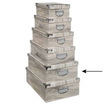 5Five Opbergdoos/box - 2x - Houtprint licht - L44 x B31 x H15 cm - Stevig karton - Treebox - Opbergbox
