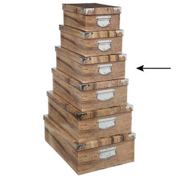 5Five Opbergdoos/box - 2x - Houtprint donker - L32 x B21.5 x H12 cm - Stevig karton - Treebox - Opbergbox