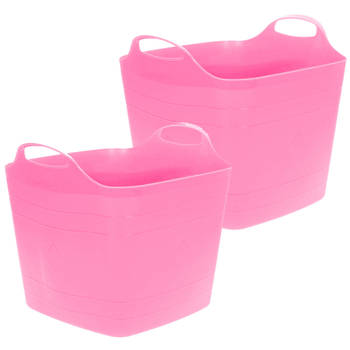Flexibele emmer - 2x - roze - 25 liter - kunststof - vierkant - 35 x 38 cm - Wasmanden