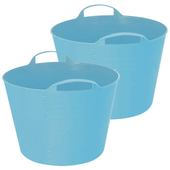 Flexibele emmer - 2x - blauw - 15 liter - kunststof - 35 x 29 cm - Wasmanden