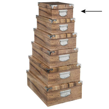 5Five Opbergdoos/box - Houtprint donker - L28 x B19.5 x H11 cm - Stevig karton - Treebox - Opbergbox