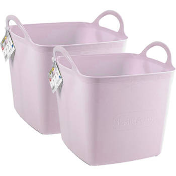 Plasticforte Kuip/emmer/wasmand - 2x - flexibel - roze - 27 liter - vierkant - kunststof - Wasmanden