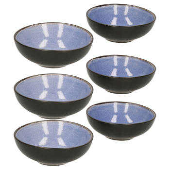 Svenska living tapas schaaltjes - 6x - zwart/blauw - aardewerk - 12 x 4 cm - Snack en tapasschalen