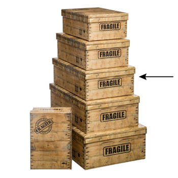 5Five Opbergdoos/box - 2x - houtkleur - L40 x B26.5 x H14 cm - Stevig karton - Woodybox - Opbergbox