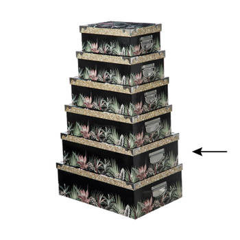 5Five Opbergdoos/box - 2x - zwart - L44 x B31 x H15 cm - Stevig karton - Junglebox - Opbergbox