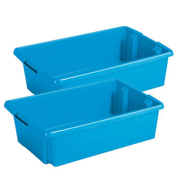 Sunware Opslagbox - 2 stuks - kunststof 30 liter blauw 59 x 39 x 17 cm - Opbergbox