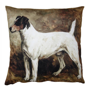 Clayre & Eef Kussenhoes 45x45 cm Bruin Wit Polyester Hond Sierkussenhoes Bruin Sierkussenhoes