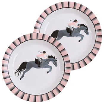 Santex paarden thema feest wegwerpbordjes - 20x stuks - 23 cm - paardrijden themafeest - Feestbordjes