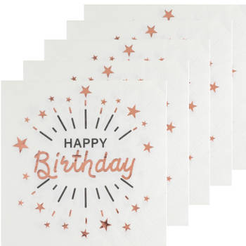 Verjaardag feest servetten happy birthday - 50x - rose goud - 33 x 33 cm - Feestservetten