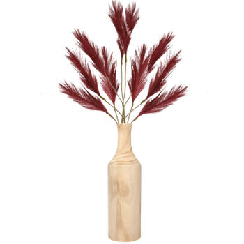 Decoratie pampasgras kunst pluimen in houten vaas - bordeaux rood - 98 cm - Kunsttakken