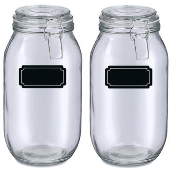 Weckpotten/inmaakpotten - 4x - 2L - glas - met beugelsluiting - incl. etiketten - Weckpotten