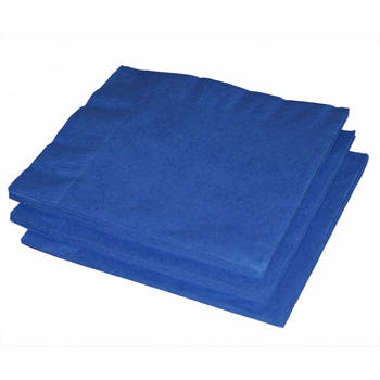 40x stuks donkerblauwe tafel servetten 33 x 33 cm 3-laags papier - Feestservetten
