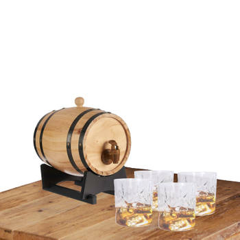 Kinvara Drank dispenser met tap 3 liter met 4x whiskey glazen 230 ml - Drankdispensers