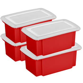 Sunware 4x opslagboxen kunststof 7 liter rood 38 x 21 x 14 cm met deksel - Opbergbox