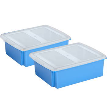 Sunware set van 2x opslagboxen kunststof 17 liter blauw 45 x 36 x 14 cm met deksel - Opbergbox