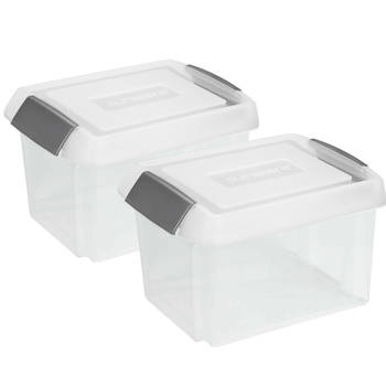 Sunware 2x opslagboxen kunststof 32 liter transparant 45 x 36 x 24 cm met hoge deksel - Opbergbox
