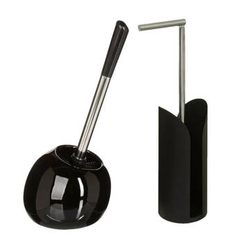 WC-/toiletborstel met toiletrolhouder set zwart - Badkameraccessoireset