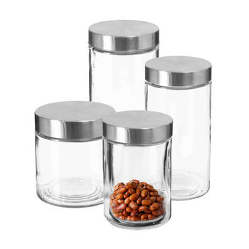 Set van 8x keuken voorraadbussen/potten glas RVS deksel - 4 formaten - Voorraadpot