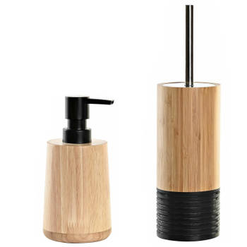 Toiletborstel met houder 38 cm en zeeppompje 290 ml bamboe/metaal - Badkameraccessoireset