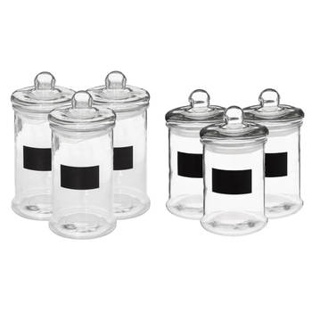 Set met 6x glazen voorraadpotten 1,2L en 1,6L met krijtvlak - Voorraadpot