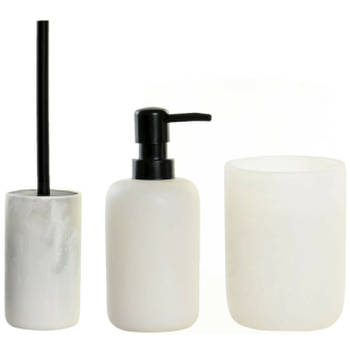 Toiletborstel met houder 38 cm en zeeppompje 300 ml polystone wit - Badkameraccessoireset